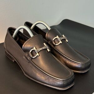 Salvatore Ferragamo Black Leather Slip-On Loafers